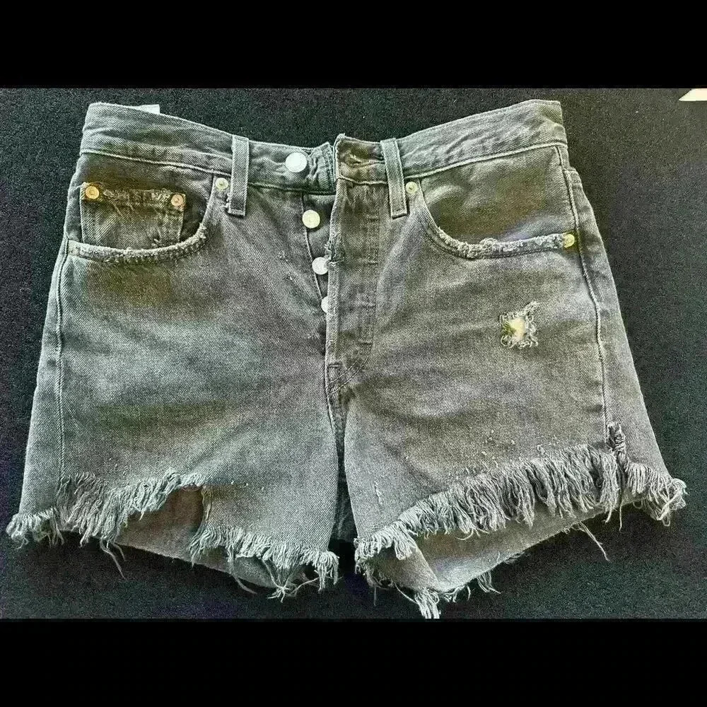 Vintage 90s Levis 501xx Womens 26 Thrashed Button Fly Cut Off Denim Shorts USA